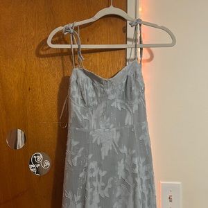 Lulus dress “Loveliest Looks Dusty Blue Floral Jacquard Tie-Strap Midi Dress” XS